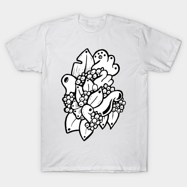 Abstract Flower Shapes Doodle Art T-Shirt by VANDERVISUALS